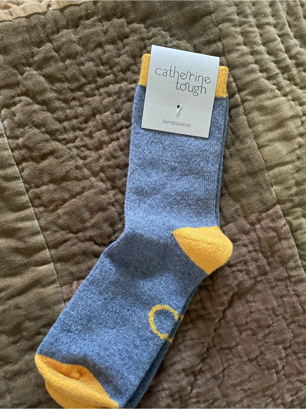 Catherine Tough Women’s Lambswool Winter Everyday Socks Denim Blue and Yellow